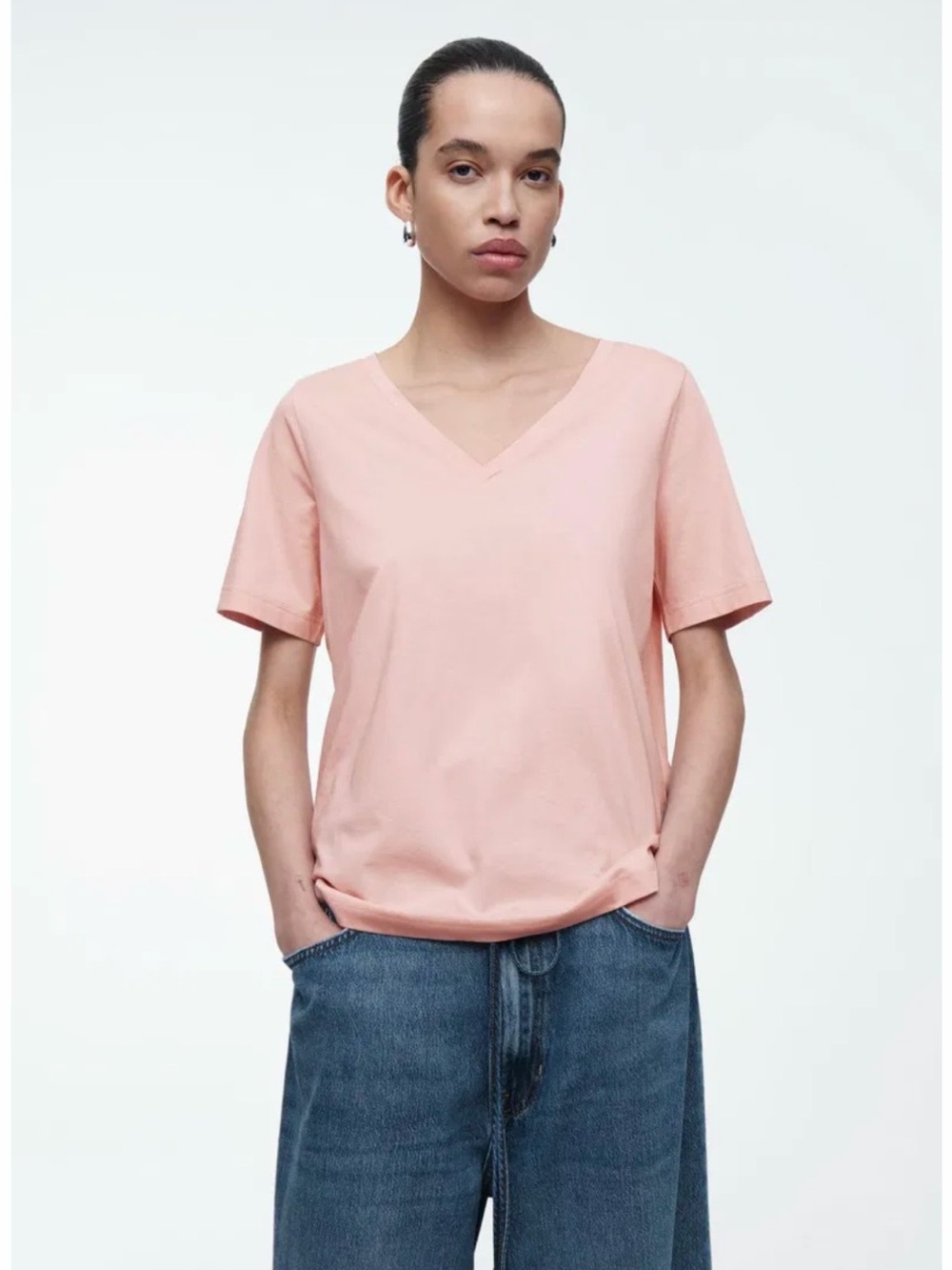 COS Pink 24/7 Regular V-Neck Short Sleeve Tee